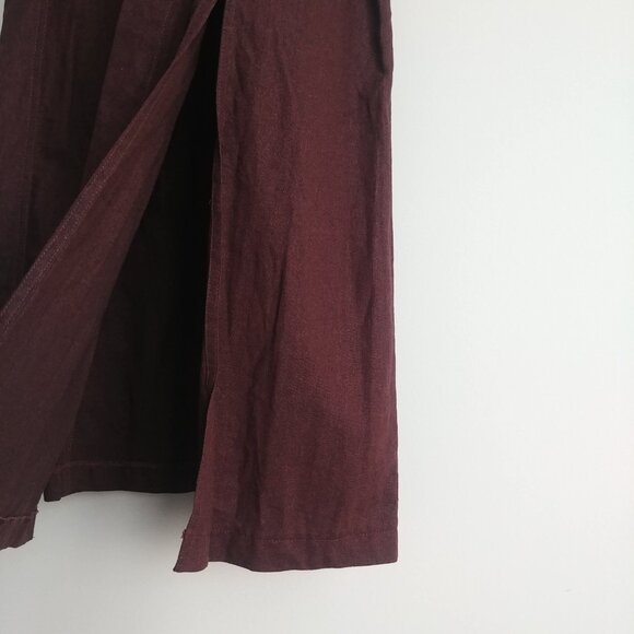 Studio Point linen blend chocolate brown wrap style midi skirt front slit 10 - Picture 7 of 15